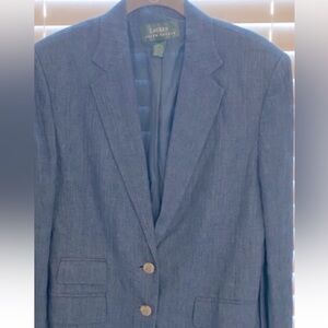 Ralph Lauren Vintage Blue linen  Blazer Made in Hong  Kong Custom